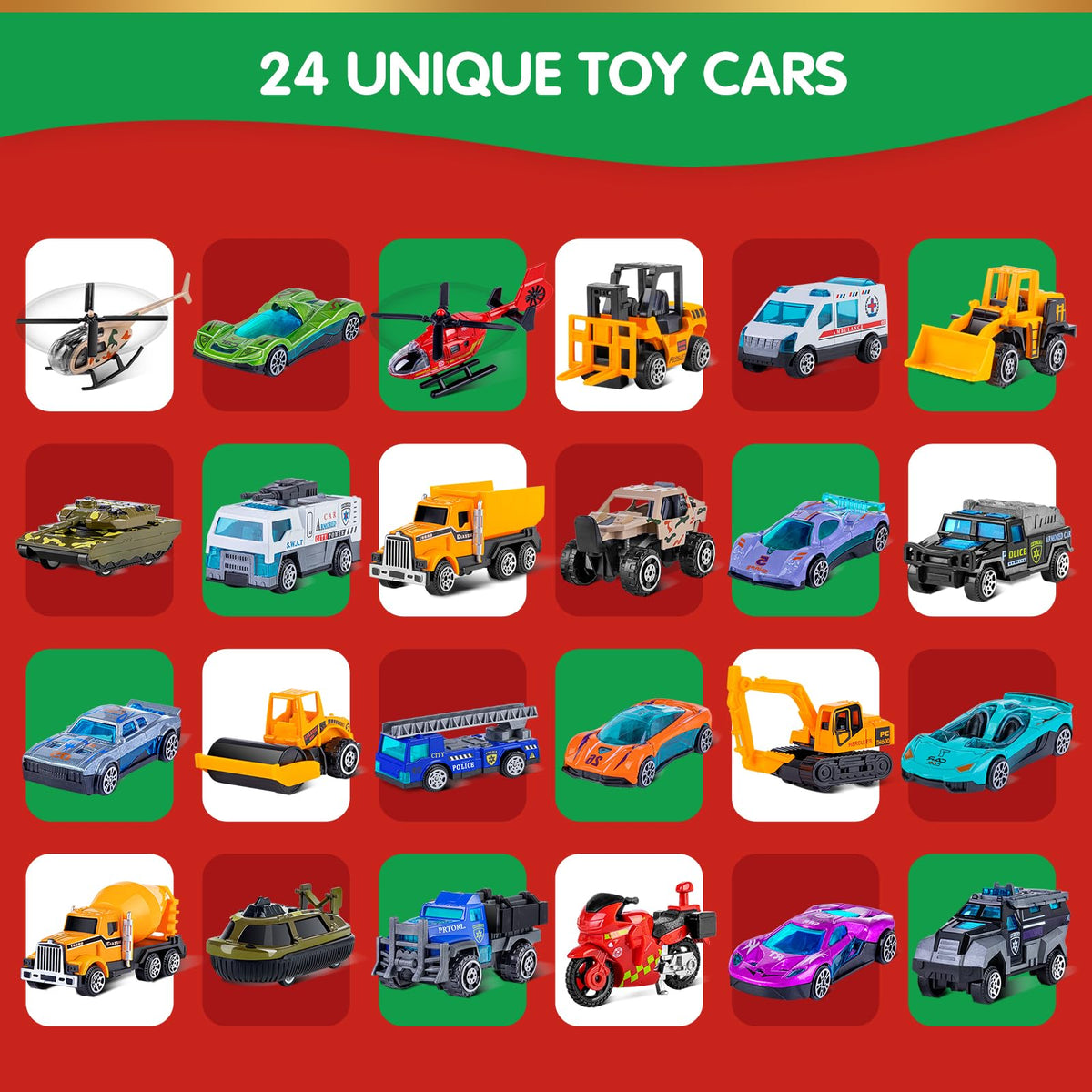 Countdown Gift Box with 24 Alloy Toy Vehicles and a Fold Out Map for Children Aged 3 and Over