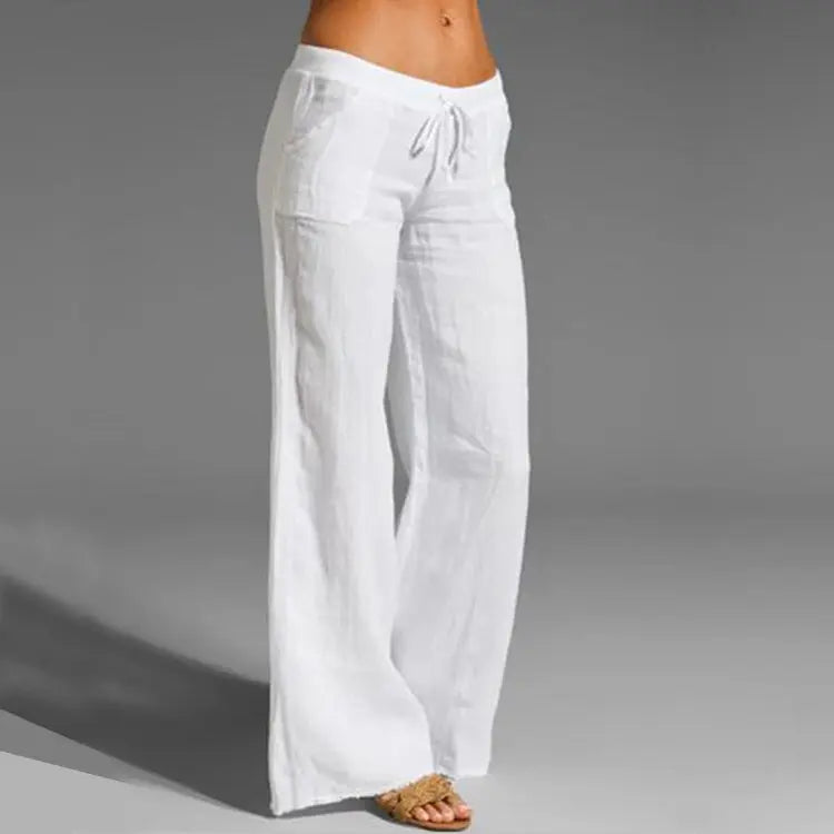 Linen Cotton Trousers with Elastic Waist and Loose Fit, Breathable Summer Pants for Women