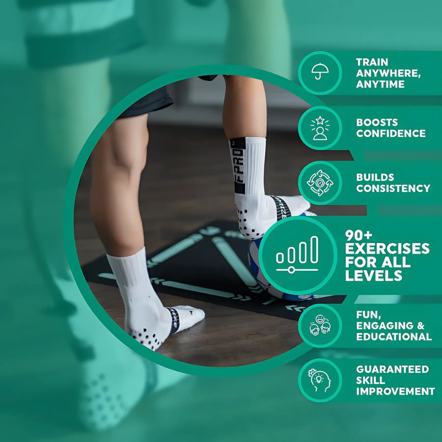 Soccer Training Mat with Video Program and Grip Socks for Youth Skill Development