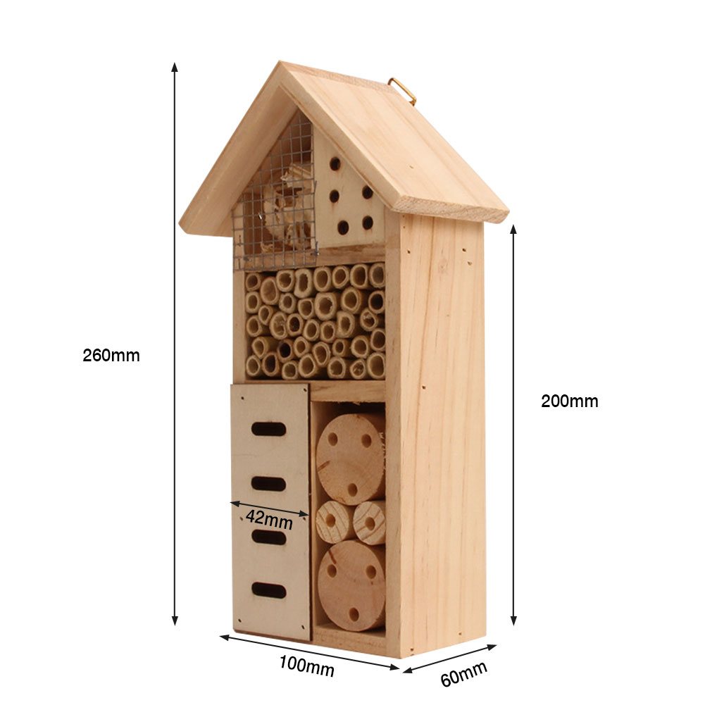 Wooden Insect Shelter with Multiple Nesting Chambers for Bees and Garden Pollinators