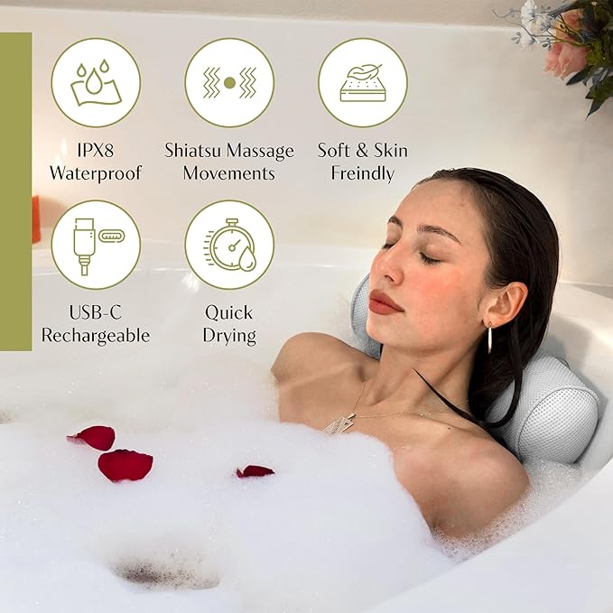 Massaging Bath Pillow with Strong Suction Cups for Head Neck and Shoulder Support