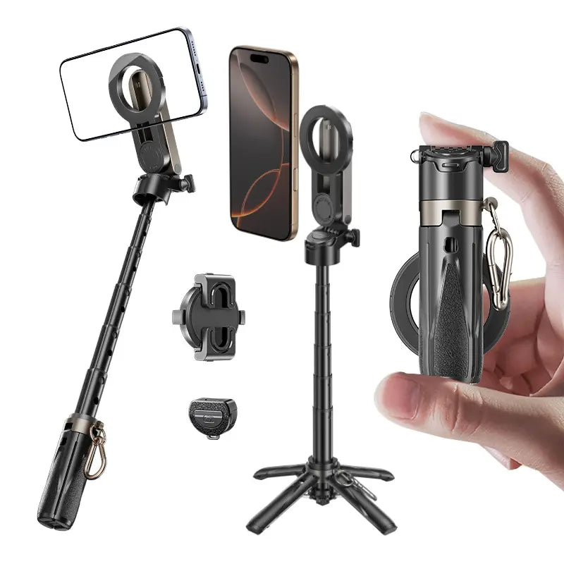 NEW - MAGIC JOHN 4-in-1 Multifunctional Magnetic Selfie Stick – 360° Rotation, Compact & Stylish, With wireless Bluetooth control, Magnetic Phone Holder for Selfies/Video Recording/Vlogging, Compatible with Most Phone Modes summerwins allveramart