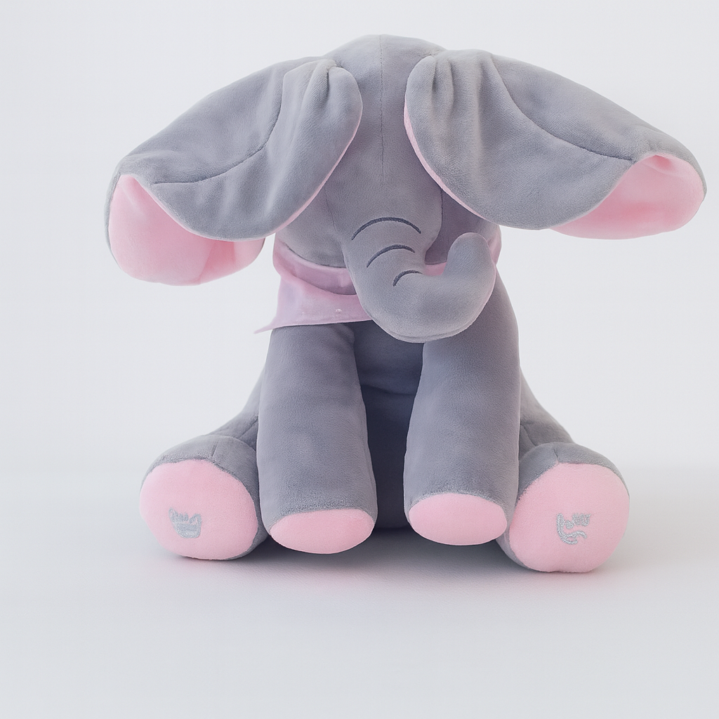 Interactive Elephant Plush Toy with Peek-a-Boo Game and Flapping Ears