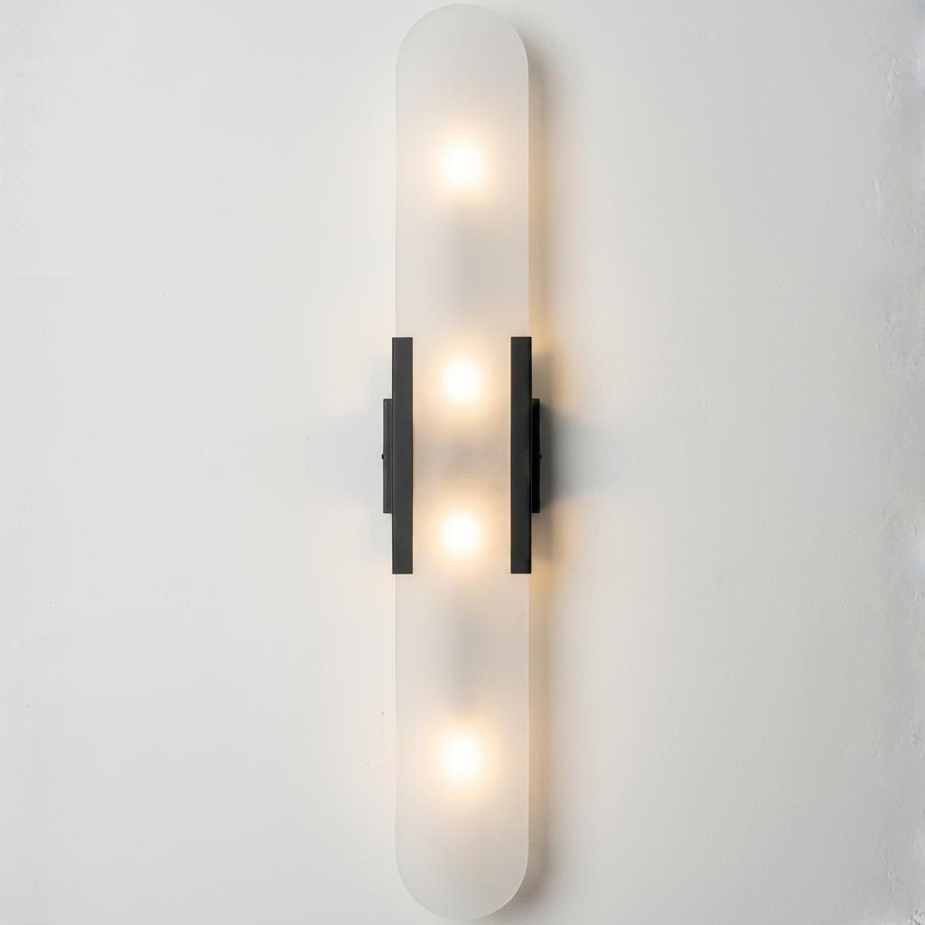 Indoor Alabaster Wall Light with Metal Accents and Two Bulb Design