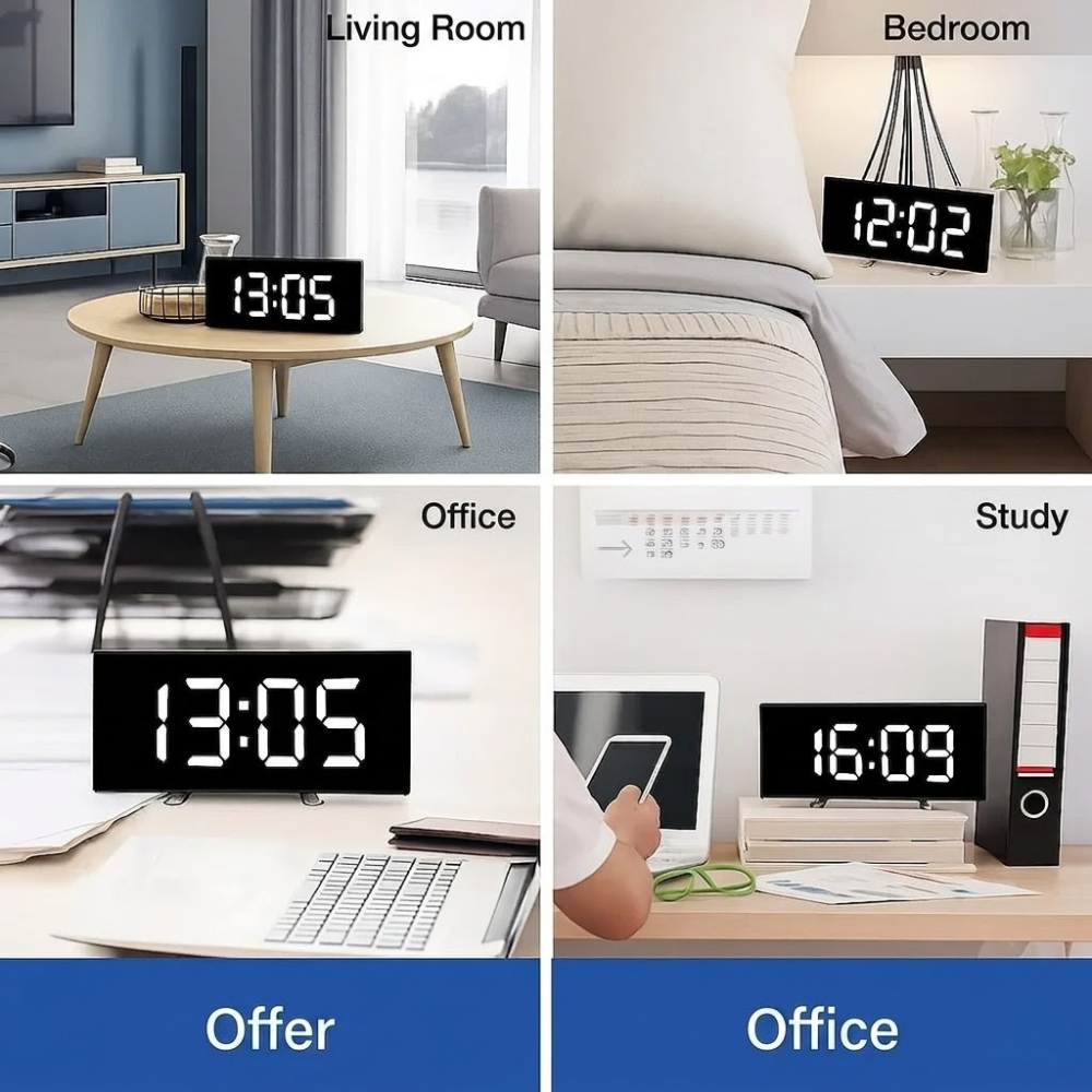 LED Digital Alarm Clock with Curved Screen and Automatic Light