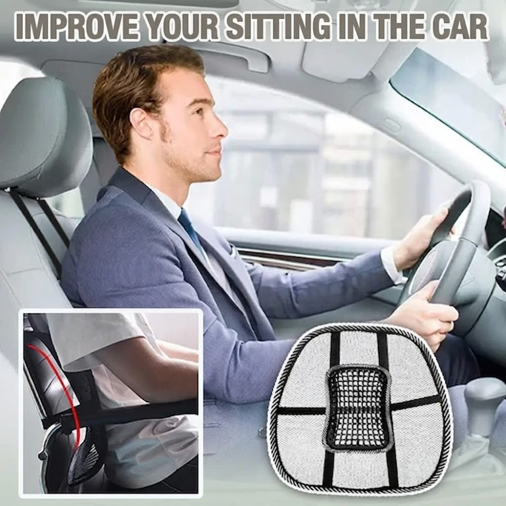 Lumbar Cushion for Car, Breathable Mesh Back Support with Massage Beads