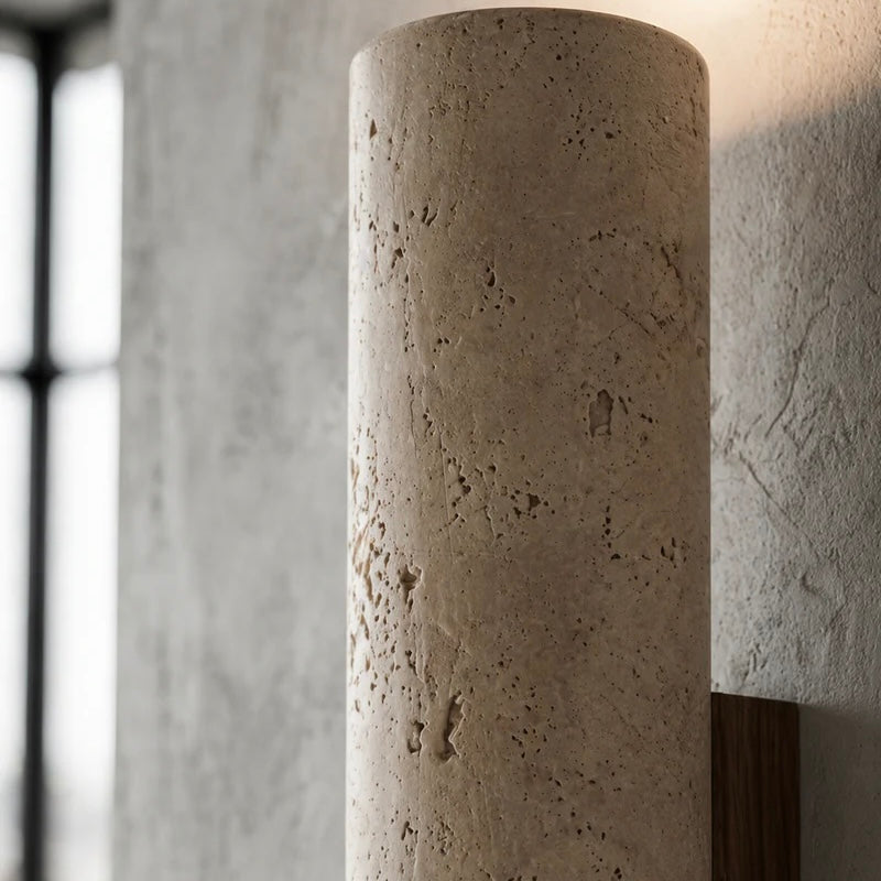 Wall Light Fixture Slim Cylinder Travertine
