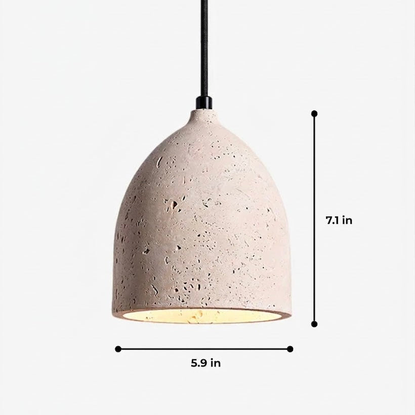 Travertine pendant light with solid wood accent