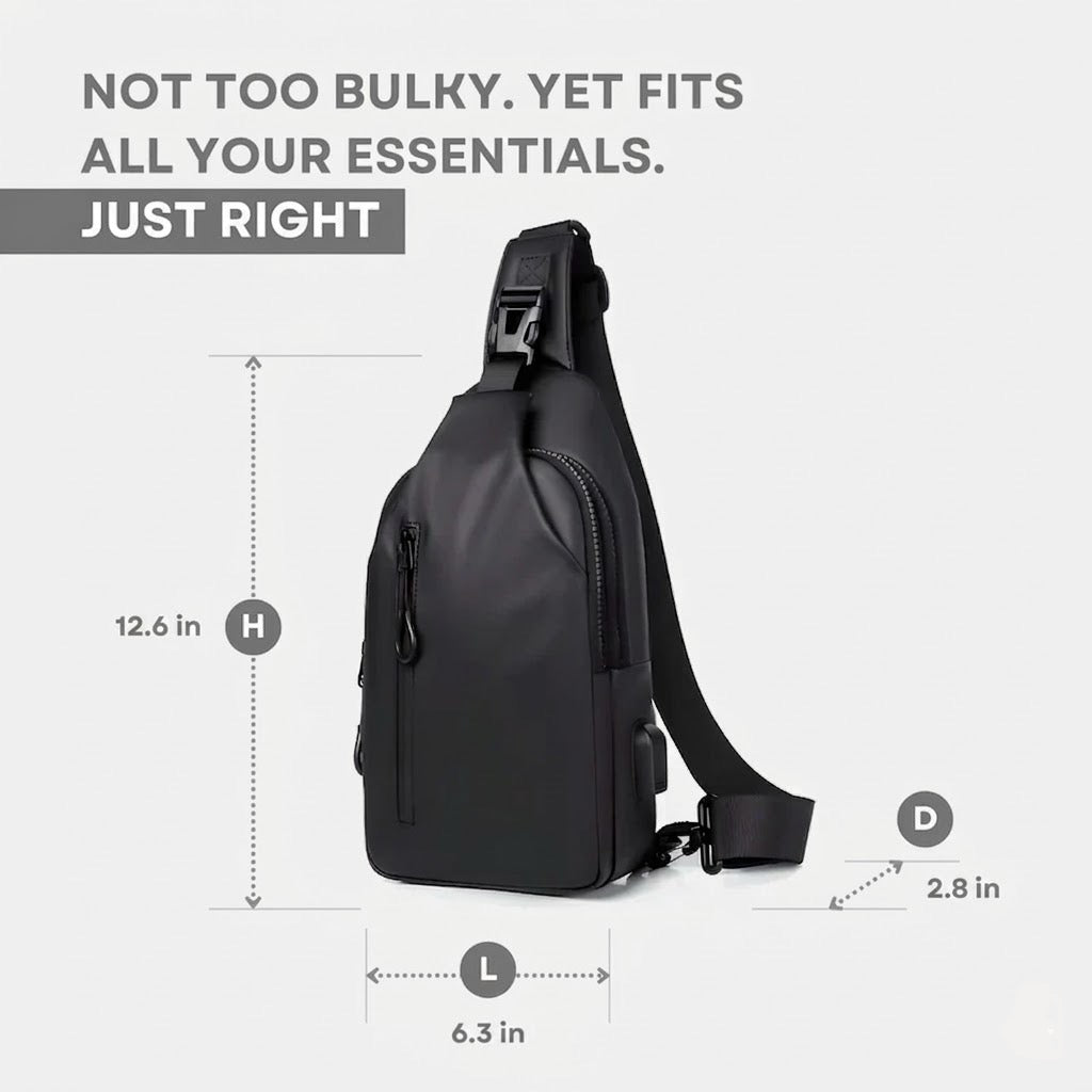 Shoulder Bag with Water Resistant Fabric and USB Charging Port