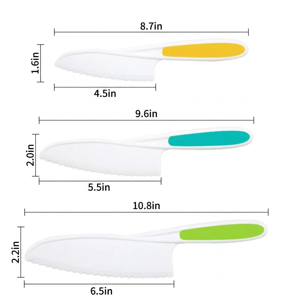 Kids Kitchen Tool Set with Plastic Knives, Bowls and Measuring Spoons