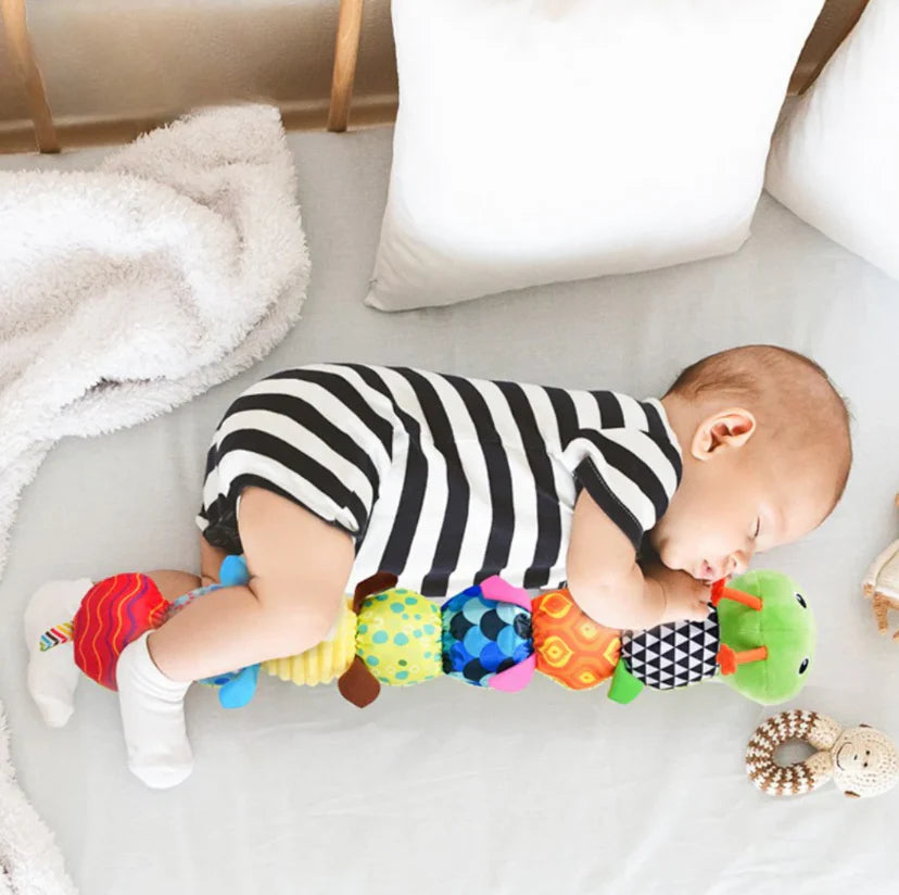 Baby Plush Caterpillar Toy with Music, Rattle and Crinkle Fabric