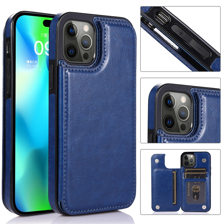 Leather Phone Case with Card Slots and Magnetic Closure