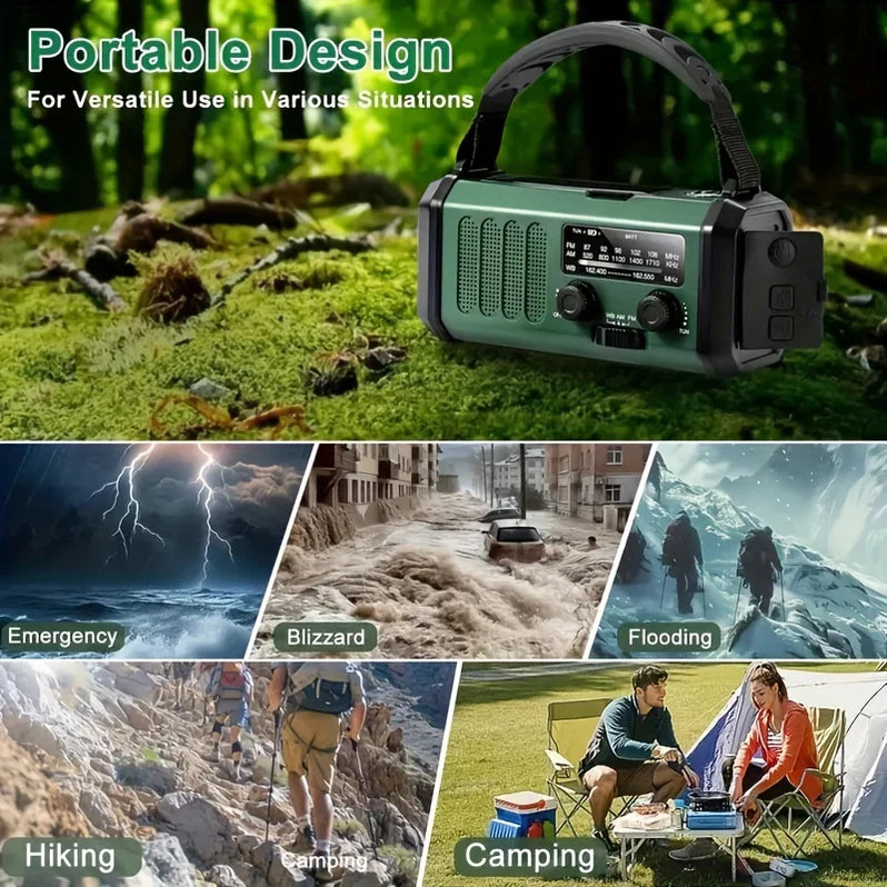 Emergency Radio with Flashlight, Solar and Hand Crank USB Charger