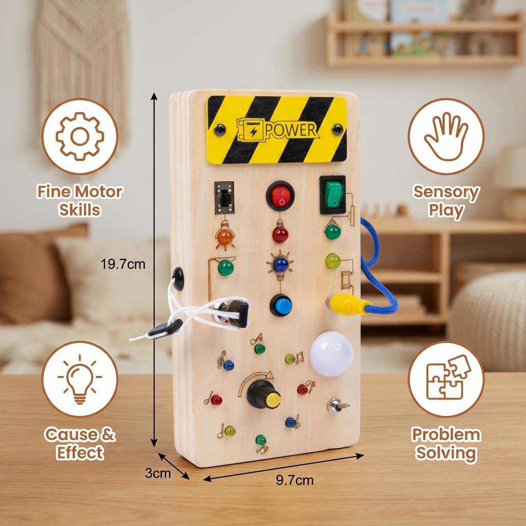 Wooden Sensory Board with Lights and Switches Activity Toy for Kids