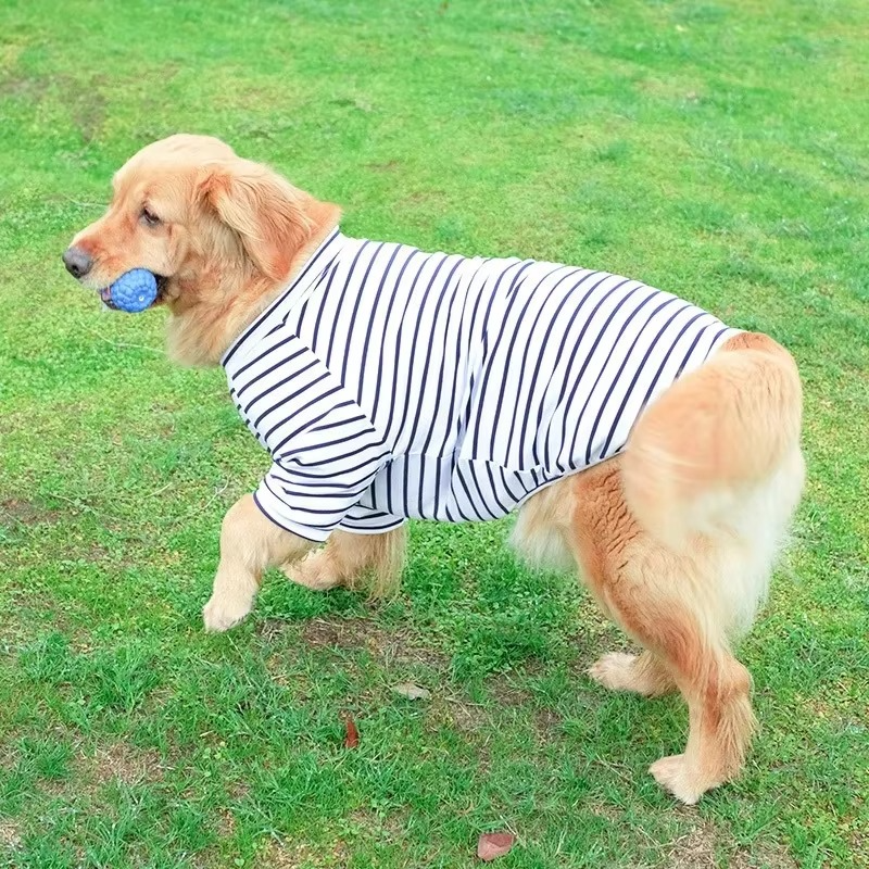 Cotton Dog T-Shirt with Striped Pattern and Breathable Weave for Medium to Large Dogs