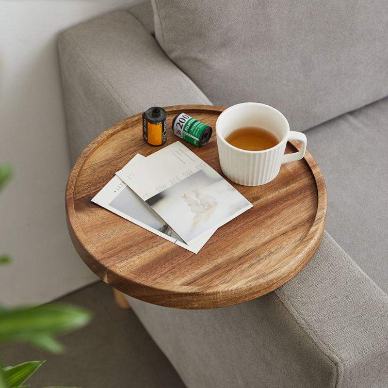 Solid Wood Sofa Arm Tray with Clip Attachment and Walnut Finish