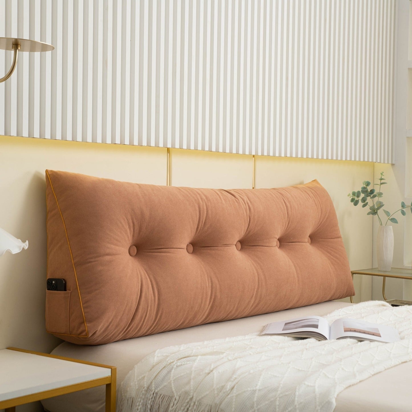 Wedge Pillow with Side Phone Pocket and Removable Cover, Three Sizes