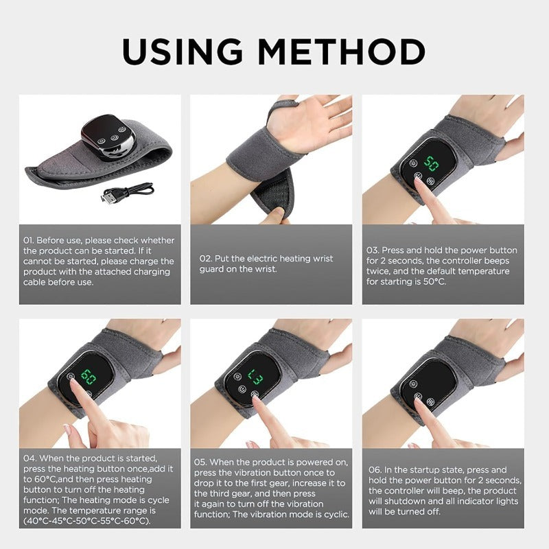 Wrist Massage Wrap with Heat and Vibration, Rechargeable