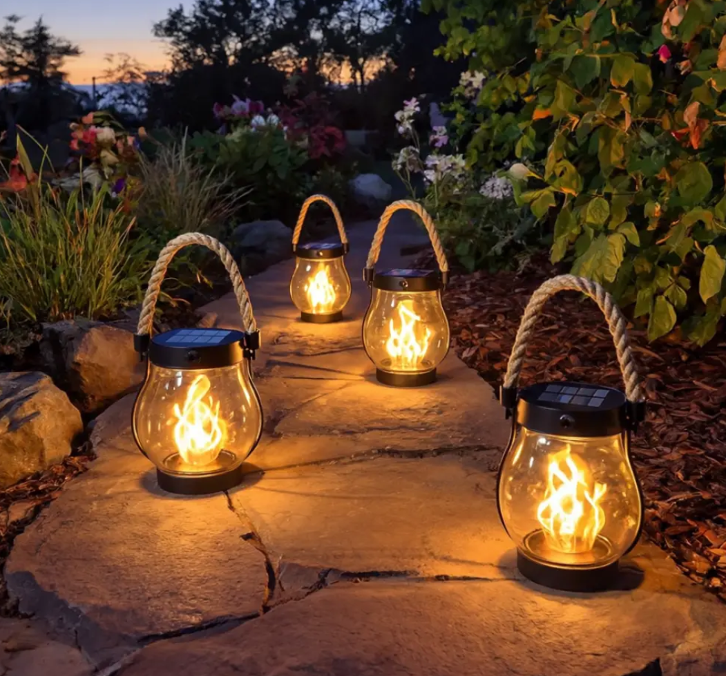 Solar Flame Light with Flickering LED Effect and Automatic Dusk Sensor, 10 Inch Waterproof