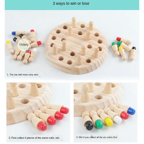 Wooden Memory Match Stick Game with 24 Color Pegs for Kids and Adults