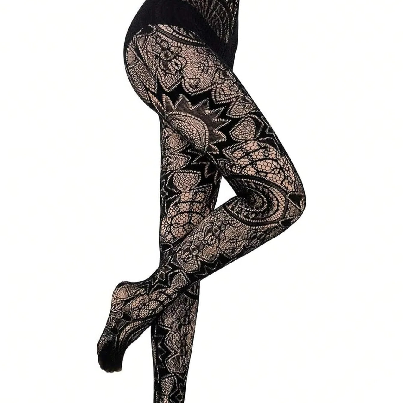 Lace Fishnet Stockings with Gothic Pattern Design for Women