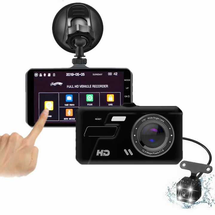 Dual Dash Cam with 1080P Recording Wide Angle Lens and 4 Inch LCD Screen