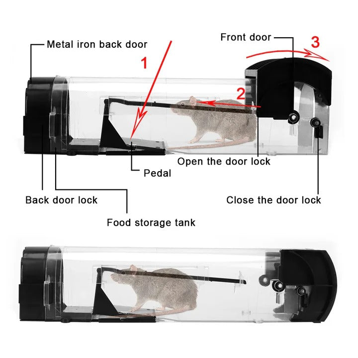 Catch and Release Mouse Trap with Self Lock Door and Reusable Design