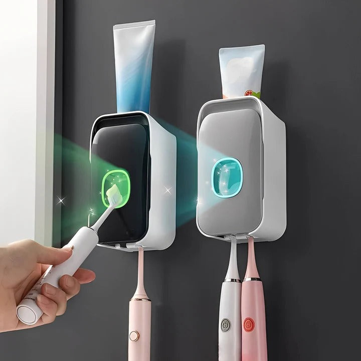 Wall Mounted Toothpaste Dispenser with Night Light and Brush Holder