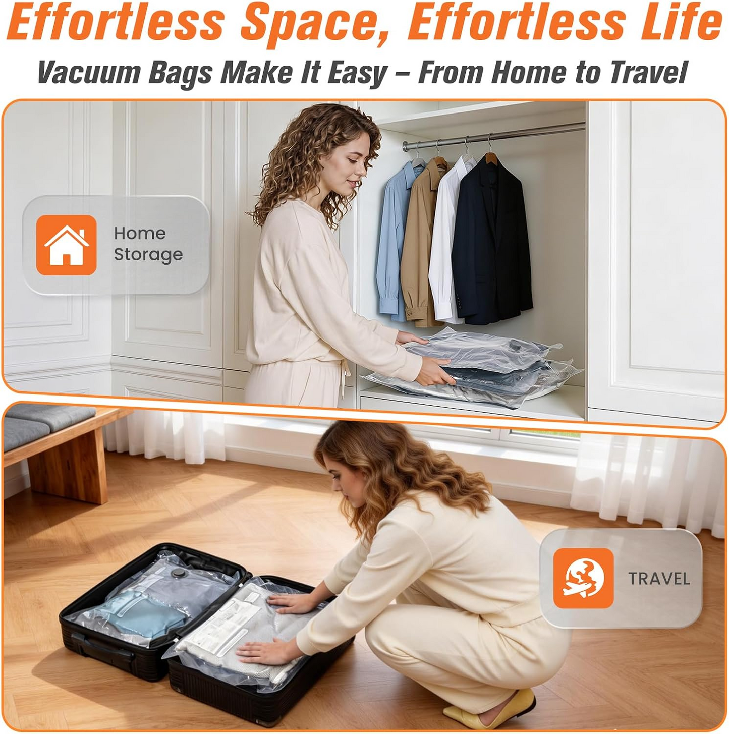 15 Pack Vacuum Storage Bags for Travel with Cordless Pump, Space Saver Bags for Clothes, Compression Packing Bags for Luggage, 15 Combo Size allveramart