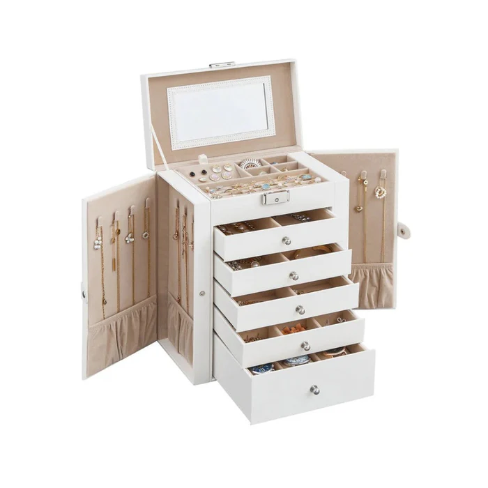 Large Jewelry Box Organizer 6 Tier With Drawers Mirror And Lock allveramart