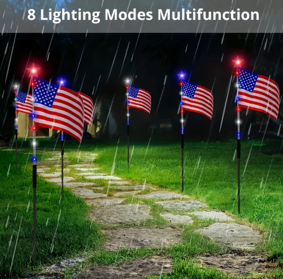 8-Piece Flag Light Set – 4th of July Decorations with 8 Lighting Modes – Ideal for Independence Day Pathways, Gardens, and Yard Decor allveramart
