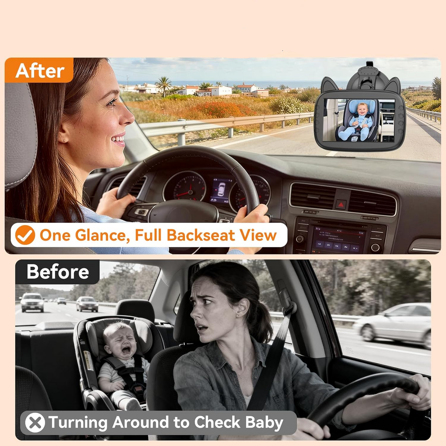 HD 1080P Baby Car Camera: Clear Night Vision for Long Road Trips & Solo Driving - No More Turning Around, See Infant Head-to-Toe with 150° Wide Angle, 3-Min Easy Install for New Parents allveramart