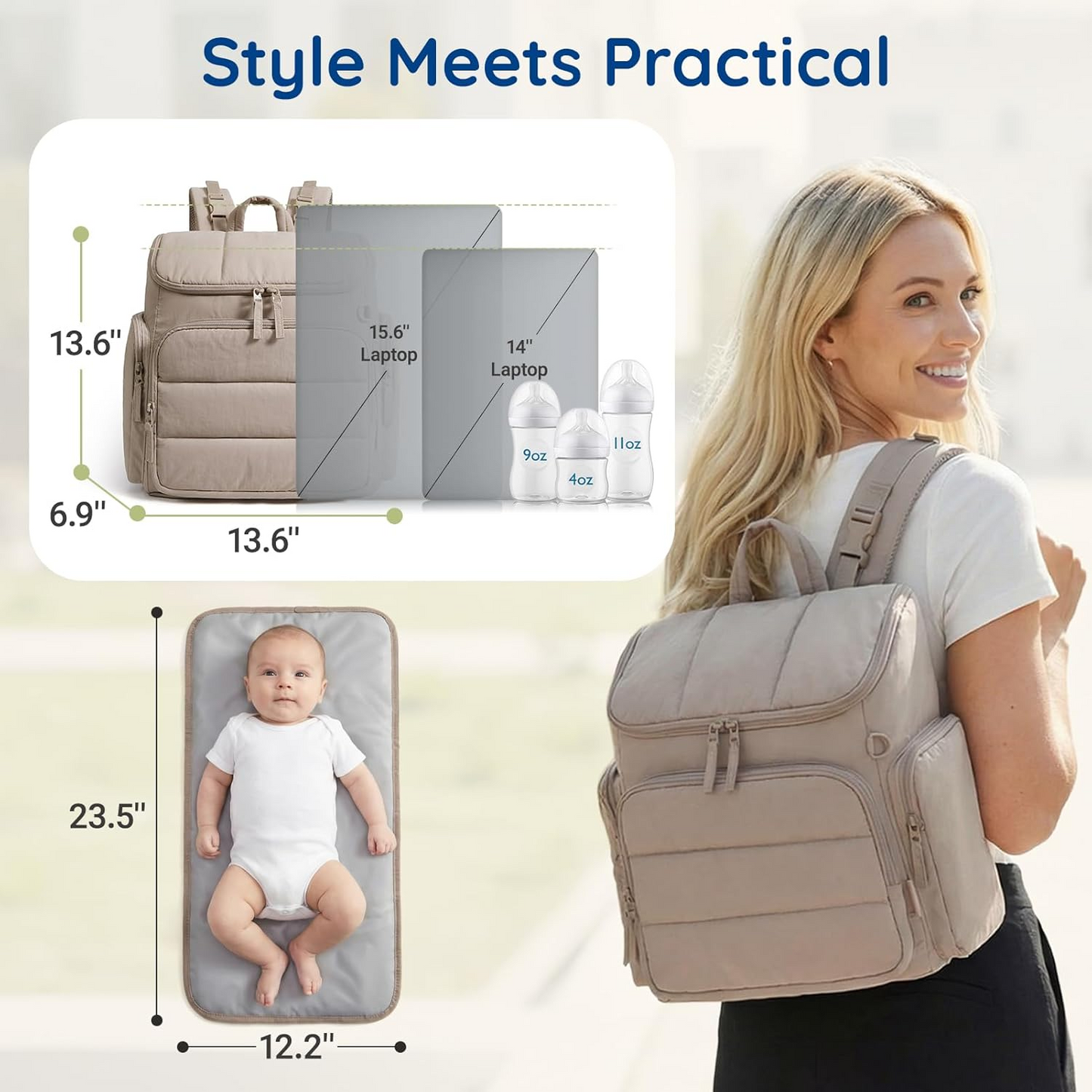 mommore Diaper Bag Backpack, Baby Bag with Waterproof Changing Pad and Stroller Straps for Toddler, Diaper Backpack for Mom Dads with Insulated Pockets & Pacifier Case, Baby Essential, Brown allveramart