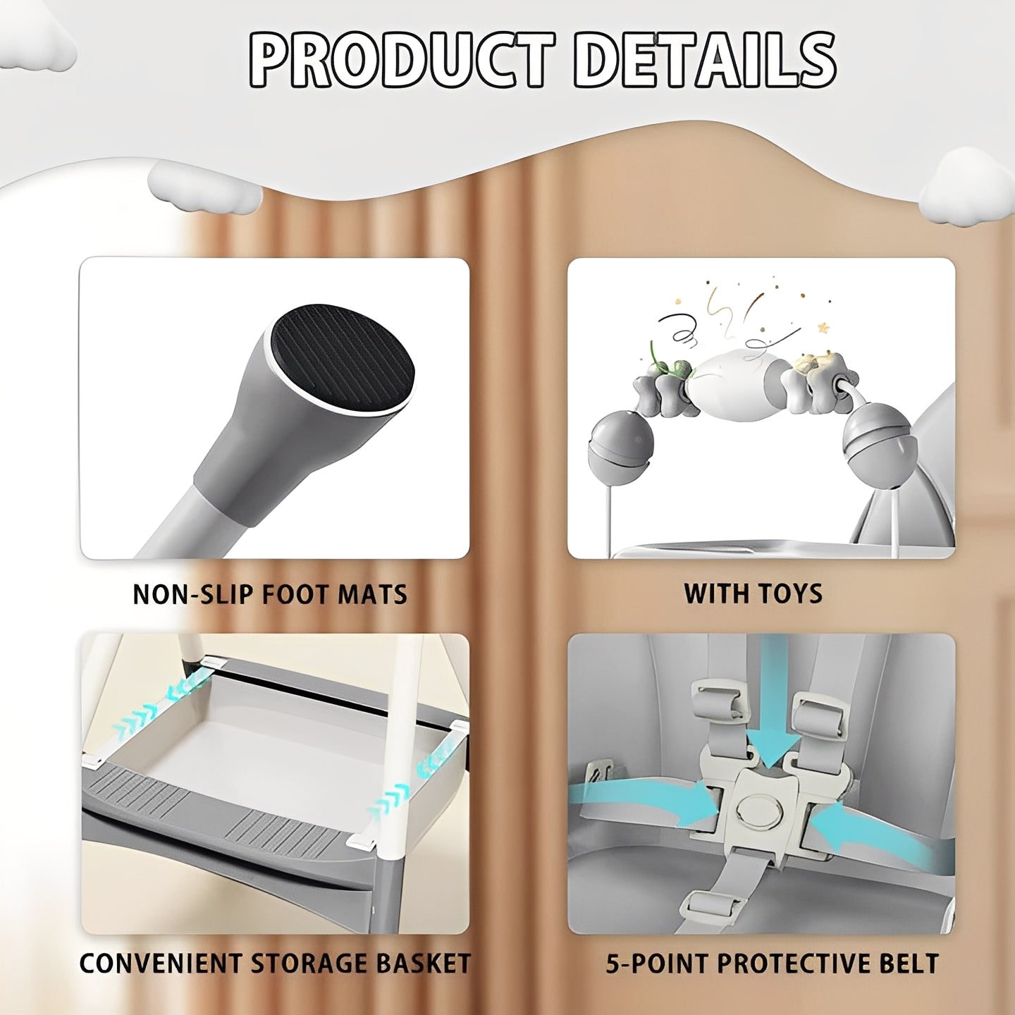 Foldable Baby Chair with Stainless Steel Frame