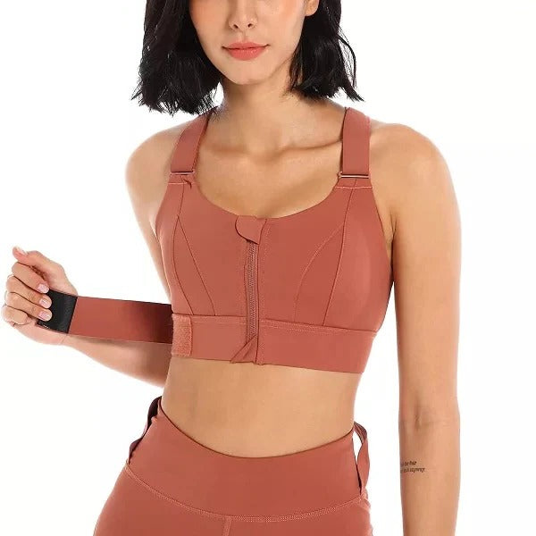 Front Zip Sports Bra with Adjustable Straps