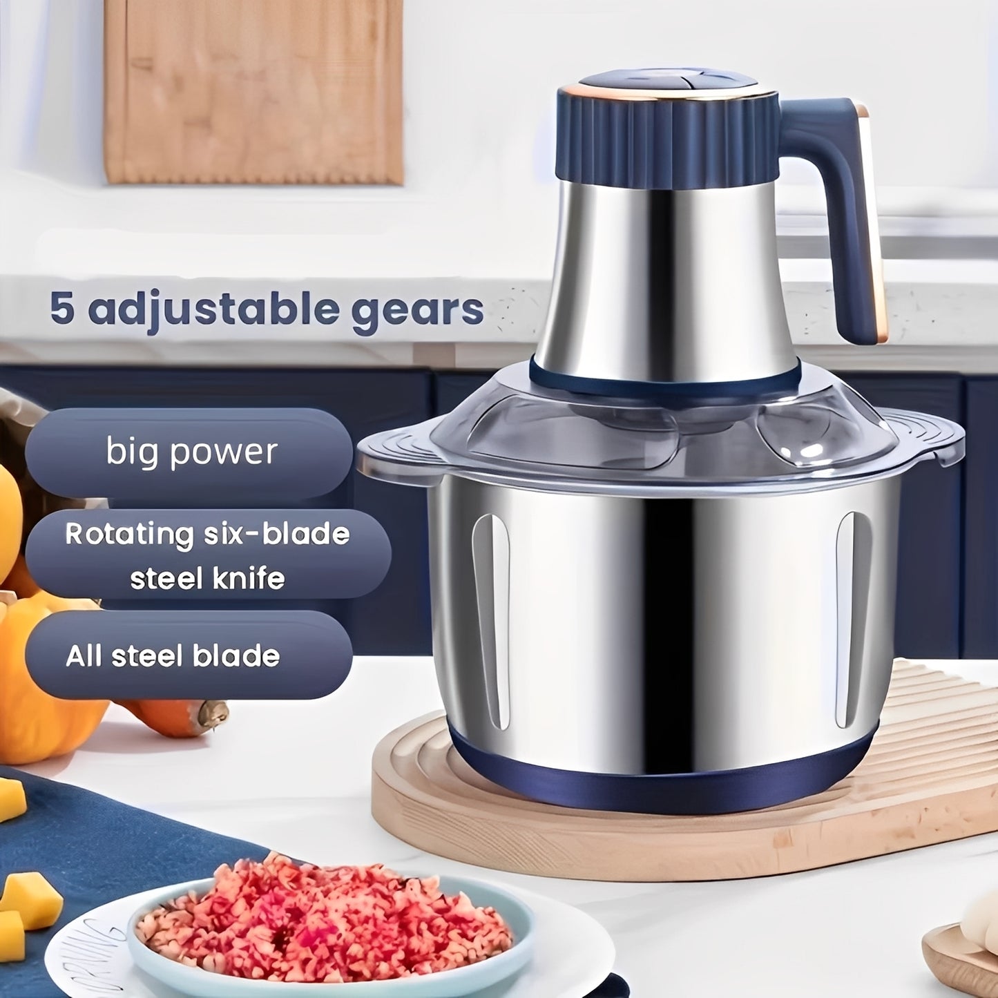 Electric Meat Grinder with 5 Speed Settings and Stainless Steel Blades