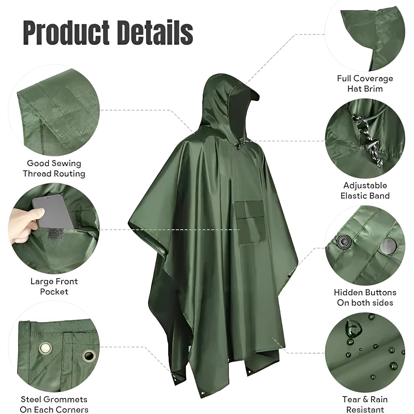 Outdoor Rain Poncho with Full Body Coverage
