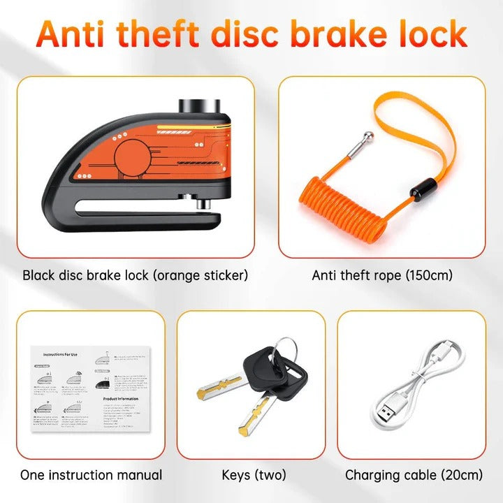 Motorcycle Disc Brake Lock with Built-In Security Alarm