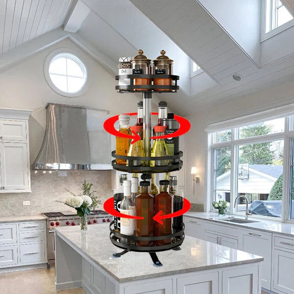 Triple Tier Swivel Metal Shelf with Rotating Base Organizer