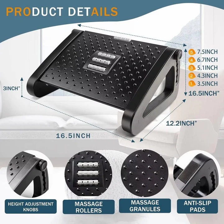 Adjustable Ergonomic Foot Rest Cushion with Non-Slip Base for Under Desk Use