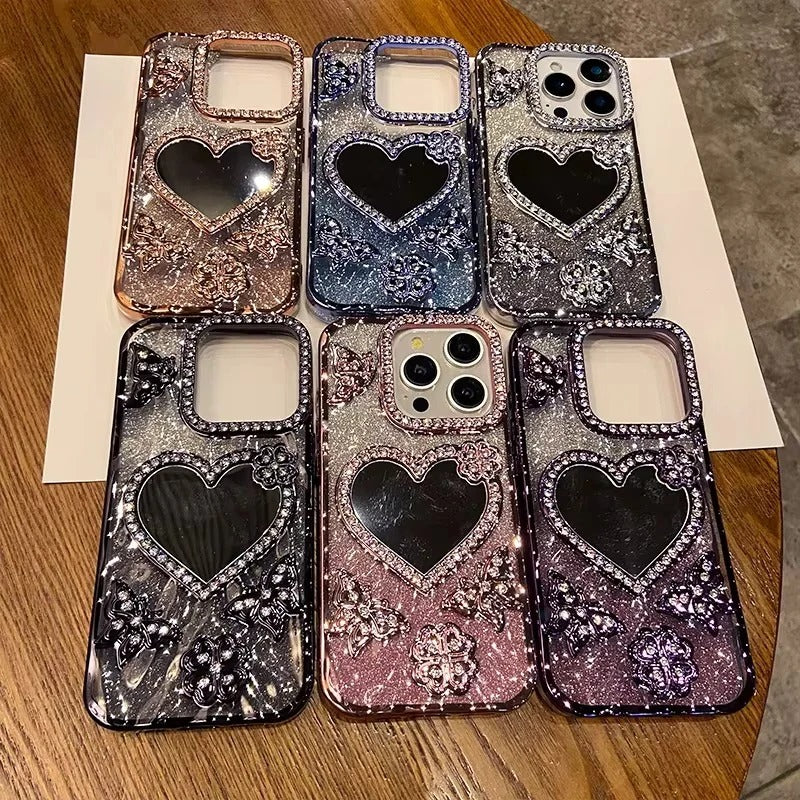 Sparkling Diamond Butterfly Design Reflective Phone Cover for iPhone