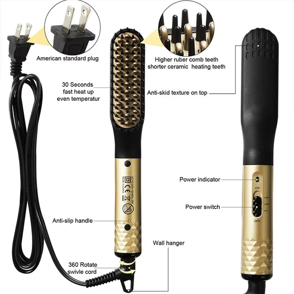 Compact Ceramic Heated Brush for Beard Styling and Grooming