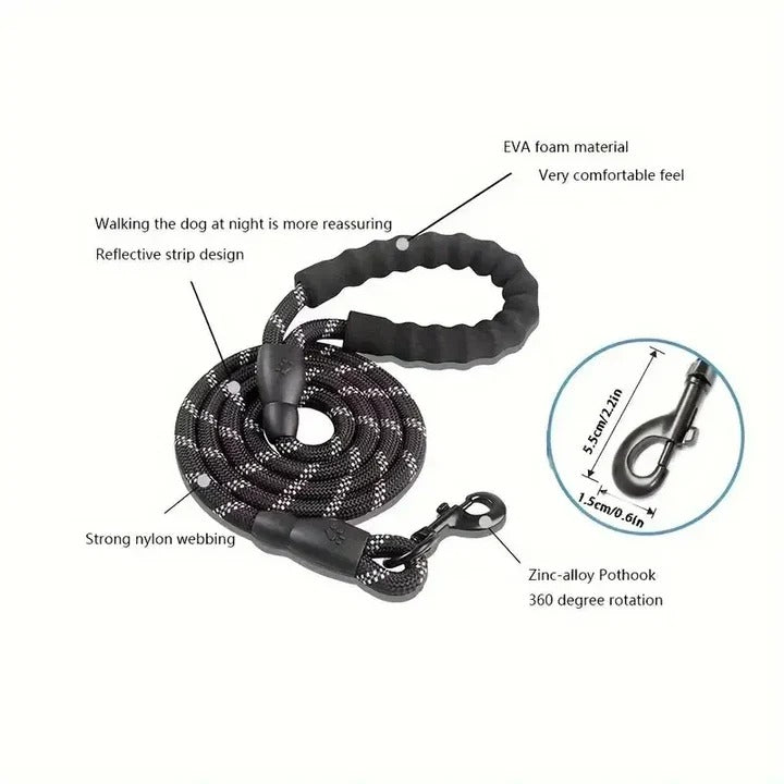 Padded Handle Dog Leash with Reflective Safety Strip