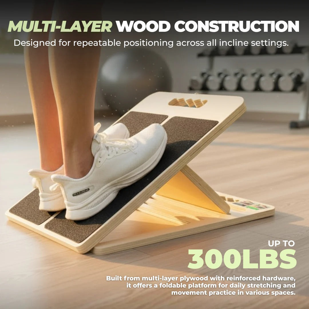 Five Level Adjustable Wooden Slant Board for Stretching and Incline Exercise