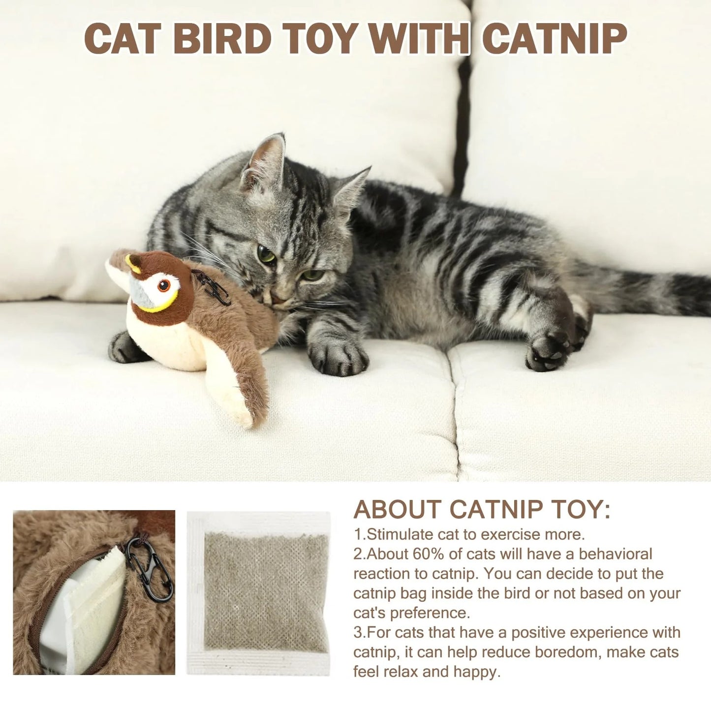 Flapping Bird Cat Toy with Motion Sensor and Hanging String