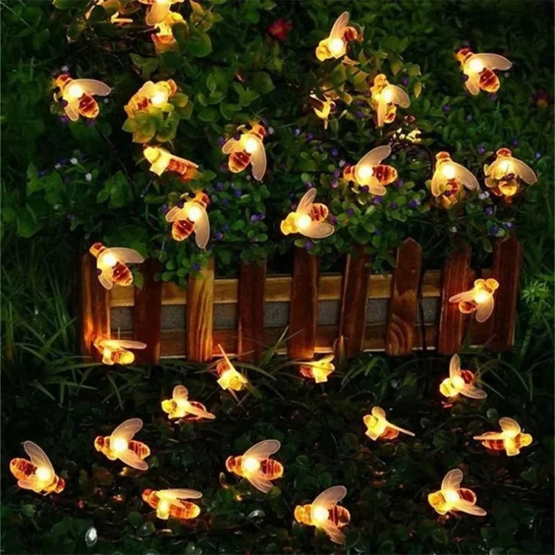 Solar Powered Bee Fairy String Lights with 8 Modes for Outdoor Garden Decor