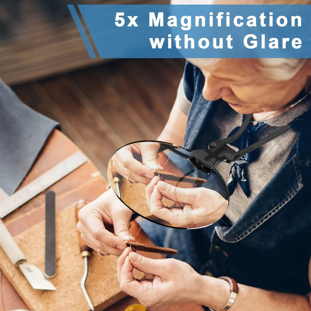 Ergonomic Hands-Free Magnifying Glass with 5X Magnification and Adjustable Neck Strap