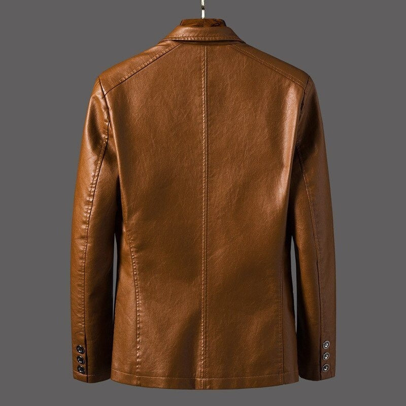 Mens Classic Leather Jacket with Retro Design