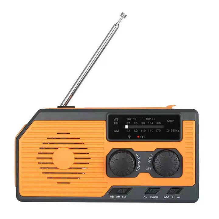 Multi-Function Hand Crank Solar Powered Emergency Weather Radio with LED Flashlight and USB Charging Port