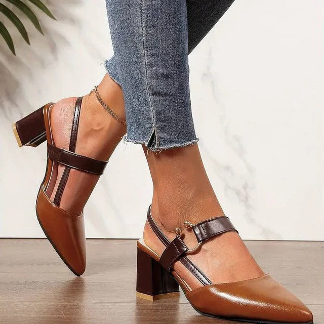 Block Heel Pumps for Women with Ankle Strap Support